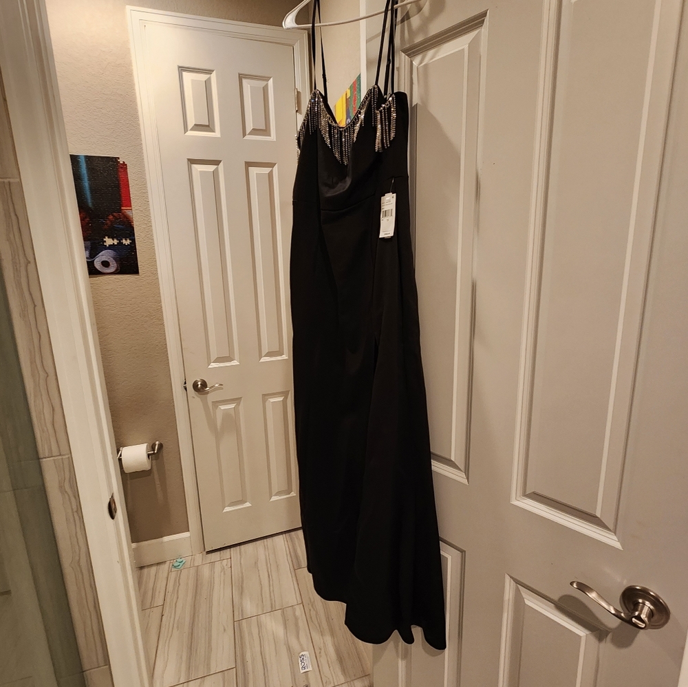 Xtraordinary Rhinestone Fringe Slip Dress Gown